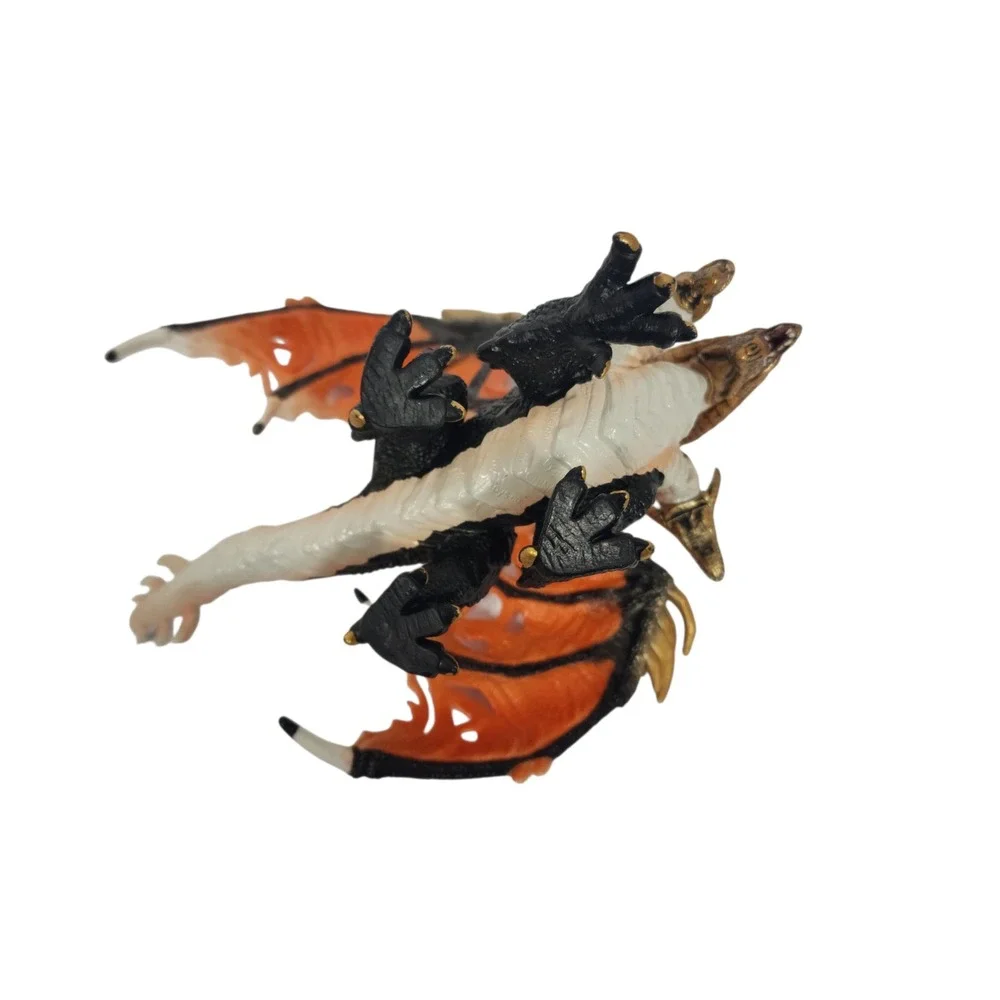 Dual Headed‎ Dragon Figure Fantasy Creature Orange Winged Gold Accents